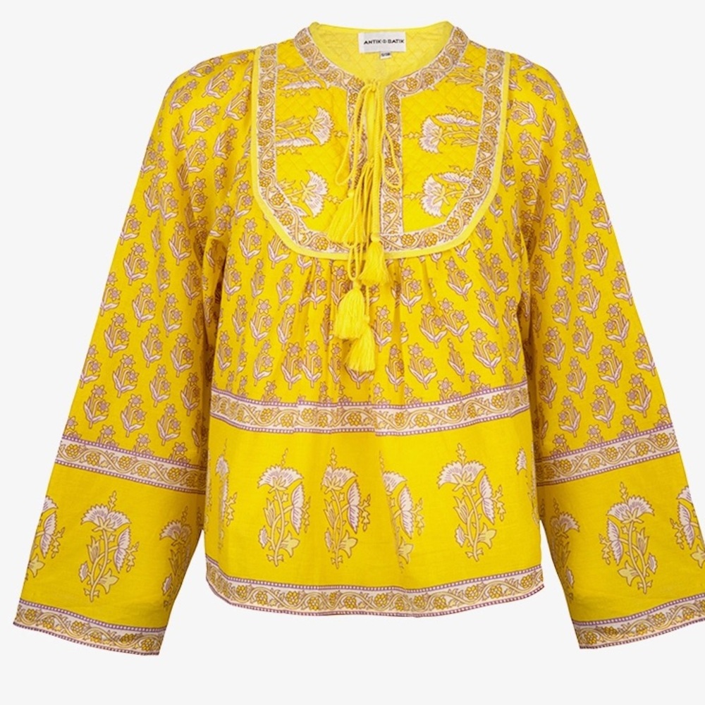 Antik Batik Yellow Floral Printed Tunic Blouse
